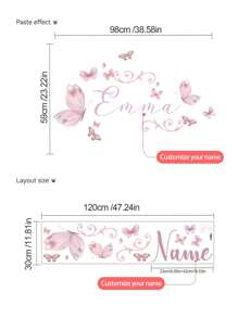 1PC 120x30CM / 47.2x11.8Inch Custom Butterfly Name Wall Sticker – Floral Design With Personalized Name – Kids Room Or Nursery Decor Back To School
