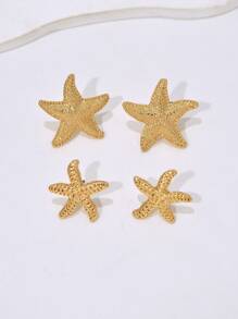 1 Pair Women's Simple Ocean Element Starfish Textured Gold Color Stud Earrings - Yellow Gold - View 7
