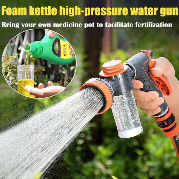 1pc Multifunctional Portable Car Washing Foam Gun, Household Garden Watering Sprinkler, Pet Bathing Shower Head, New Car Washing High Pressure Water Gun With Built-In Soap Container, Garden Sprayer With Chemical Tank, 1/4" Connector