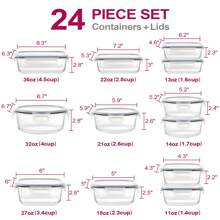 24 Pcs Glass Food Storage Containers With Lids, Glass Meal Prep Containers, Glass Storage Containers, Lunch Containers, Black - màu đen - Xem 3