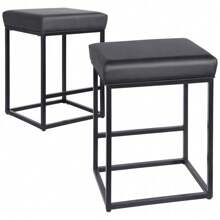 Set Of 2 Black 24 Inch Backless Counter Bar Stools Faux Leather Seat For Kitchen - 1 - 查看 11