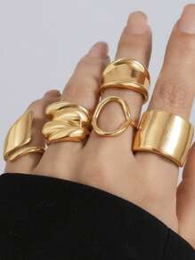 Set de 14 anillos de lujo y estilo exagerado y sexy para mujeres, joyería de moda para uso diario, fiesta, boda, regalos para novias y amigas - Amarillo Oro - Ver 7