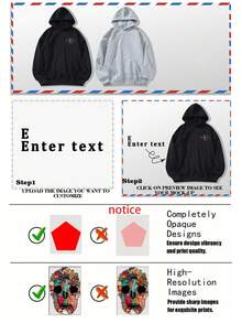 定制文字印花连帽衫，个性化设计，适合家庭聚会、团体、婴儿、朋友、情侣、宠物、音乐节等场合，秋冬季女士节日礼物，情人节、万圣节、感恩节、圣诞节、周年纪念日、婚礼、送给闺蜜，装饰性强，时尚百搭，黑色 - 黑色 - 查看 4