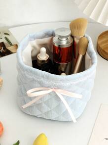 1个可爱粉蓝立体蝴蝶结蕾丝收纳篮，桌面杂物收纳篮，防水化妆品收纳篮，适合返校使用 - 彩色 - 查看 7