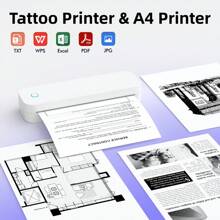 Imprimante de fièvre sans fil portable, imprimante d'émetteur de tatouage sans fil sans fil, (3 impressions de papier gratuites, 1 livre de papier A4), imprimante de tatouage pour smartphones et PC avec modèle de tatouage haute résolution et documentation, bleu / USB, compatible iOS / PC, batterie mobile de 2600 mAh pouvant durer jusqu'à quatre heures (2025) puis une maison portable / bureau / un studio de tatouage