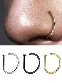 3pcs/Set Steel D-Shaped Nose Ring,Lip Ring,Earring Piercing Jewelry, Punk Style & Hypoallergenic
