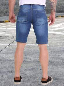 Bermuda Jeans Shorts Color Dark Black Medium Light Men's High Quality With Elastane Sport Factory Store - 中等水洗藍 - 查看 3