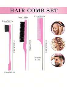 Juego de peluquería para niños de 5 piezas, 2 herramientas de cola superior, 1 cepillo para cardar la melena, 1 cepillo de bordes, 1 peine de cola de ratón estilo femenino, peinado de cabello volador, peinado de bordes y hacia atrás, adecuado para el juego de cepillos para el cabello de niñas