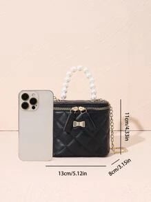 Pearl Handbag, Quilted Embroidered Rhombus Pattern Crossbody Bag, Shoulder Bag, Butterfly Metal Decor, Coin Purse, Suitable For Daily Use, Party, And Gift Giving, Available In Multiple Sizes - Black - View 5
