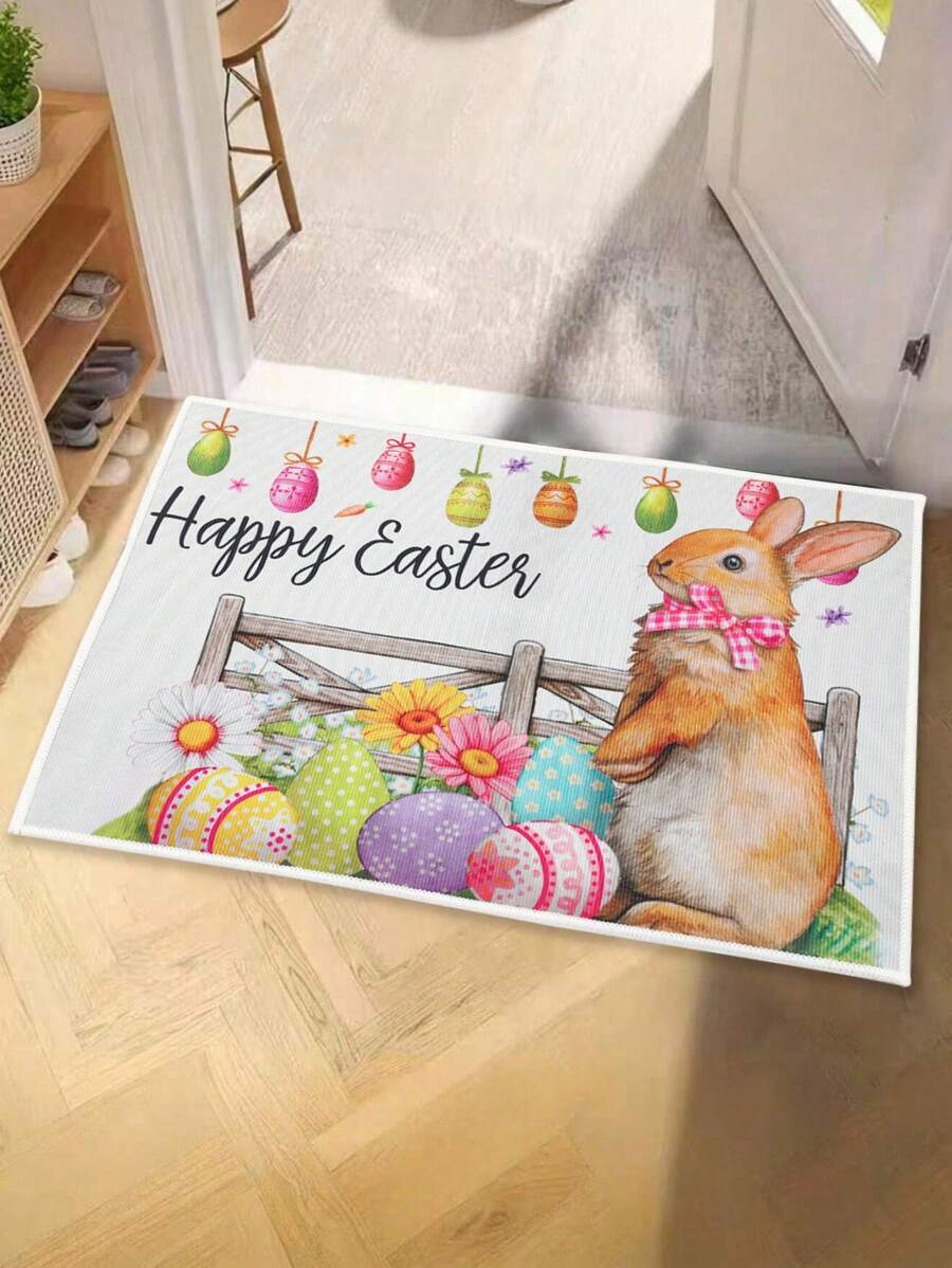 1 szt. Wycieraczka z Króliczkiem Wielkanocnym, Brązowy Wzór Jajka Króliczka Wesołych Świąt Wielkanocnych Dekoracyjny Dywanik, Miękka Aksamitna Mata Wejściowa z Kryształkami, Dekoracyjna Mata Wejściowa Do Sypialni, Łazienki, Salonu, Kuchni, Biura, Wielkanocne Maty Antypoślizgowe Do Wewnątrz i Na Zewnątrz, Wielkanocne Prezenty Do Domu Maty Powitalne, Wielkanocne Dekoracje, Zmywalne I Szybko Schnące, Wielkanocne Prezenty Na Imprezę