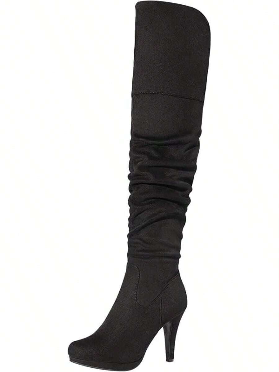 Women's Black Chunky Thigh High Over Knee High Heel Boots, Fashionable High - Plat Style - 薩拉希-布萊克 - 查看 1