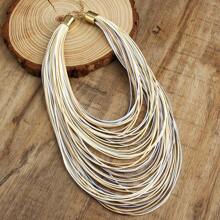 2025 New Exaggerated Multi-Layer Wax Rope Necklace, Bohemian Retro Colored Leather Rope Necklace, Holiday Gift - NK1944 - View 11