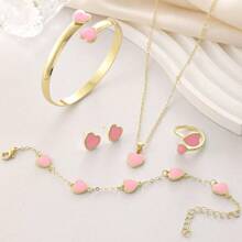 5pcs/Set Luxury Heart Shape Jewelry Set - Necklace, Bracelet, Earrings