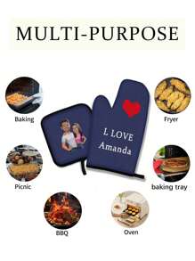 Customized 3-Piece Kitchen Apron Set, Personalized Couple Portrait Apron, Heat Resistant Gloves, Heat Resistant Pad. Suitable For Cooking, Industrial Production, Household Chores, Outdoor Grilling. Hand Or Machine Washable. Multiple Colors Available. Perfect Gift For Her/Him On Birthday, Anniversary, Christmas