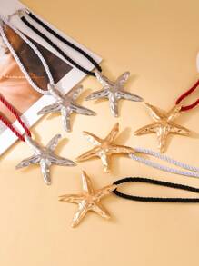 1pc Stylish Exaggerated Beach Resort Starfish Detail Necklace, Color Rope Pendant Necklace, Fashion Accessory For Women, Suitable For Beach, Party, And Daily Wear