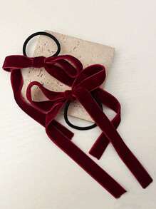 2pcs Women Solid Color Bow Ribbon Velvet Hair Tie, Elegant And Simple Vintage Hairstyle Accessories Suitable For Daily Wear Ponytail Holders Hair Elastics Hair Rubber Bands Scrunchies Hair Rope Elastic Hair Tie, Hair Bobbles ,Gifts Head Accessories