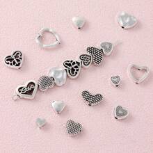 50/100 件银心形、心形、蝴蝶心形合金隔珠，DIY 珠宝制作手链、项链、情人节、春季礼物