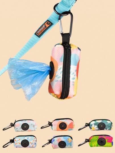 حامل أكياس براز الكلاب مطبوع بتصميم هندسي باللون الأزرق الداكن، قطعة واحدة (لا يشمل أكياس براز الكلاب أو براز الكلاب)