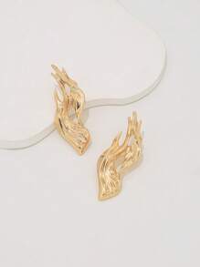 1 对不对称金属火焰形耳环，夸张个性化珠宝，适合女士 - 金色 - 查看 1