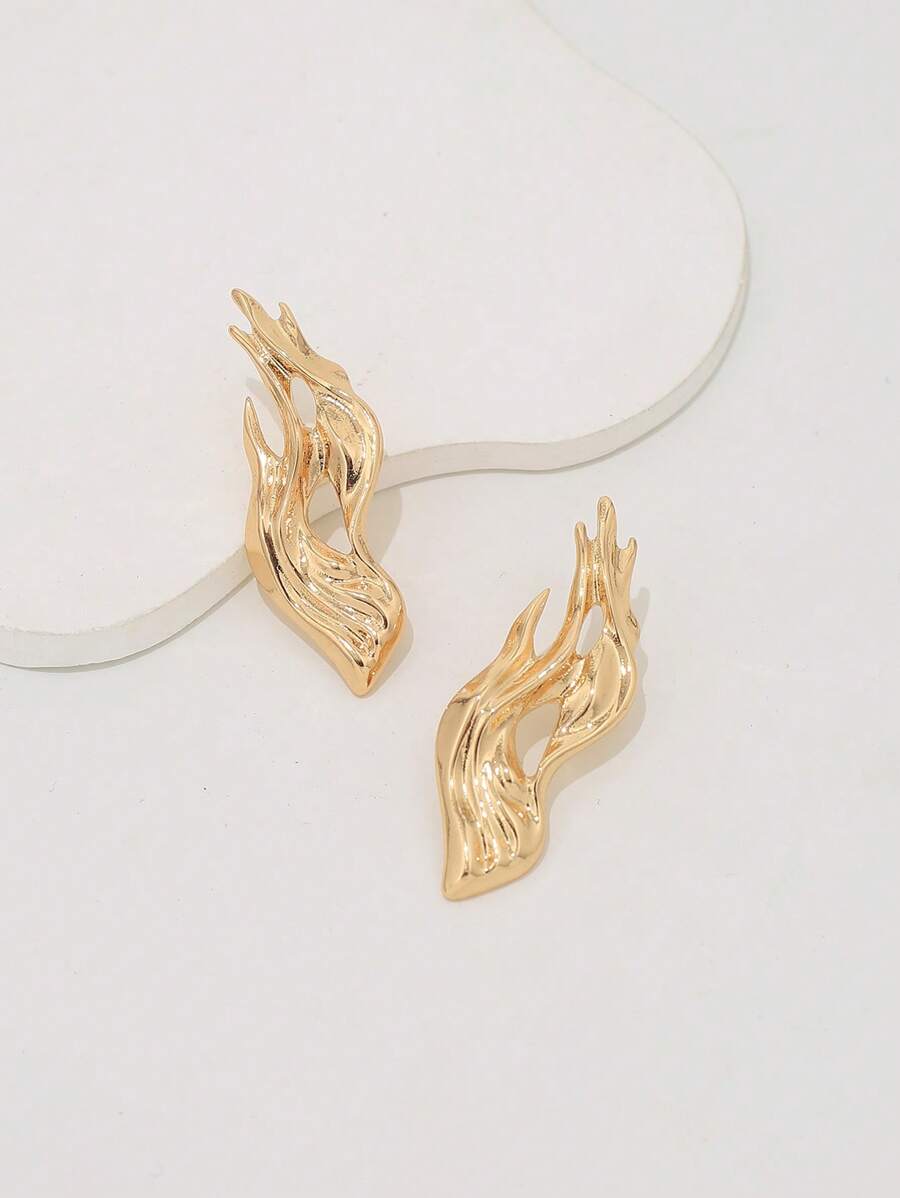 1 对不对称金属火焰形耳环，夸张个性化珠宝，适合女士 - 金色 - 查看 1