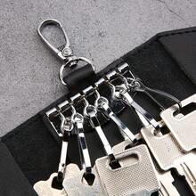 Key Bag Genuine Leather High Quality Key Bag 6 Keys Hanging Key Bag Unisex Large Capacity Genuine Leather Key Case Personalized Multifunctional Key Storage Bag Car Key Bag Cowhide Key Bag - 黑+黃 - 查看 10