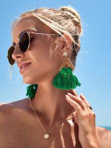 女士手工藤条编织流苏海滩耳环