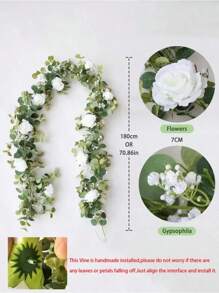 1pc 5.9FT Artificial Eucalyptus Vine Fake Rose Flowers Gypsophila Garland For Wedding Home Craft Art Table Runner Decor - 紅色 - 查看 8