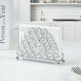 Metal Elegant Crystal Napkin Holder, Shiny Crystal Vertical Napkin Holder Kitchen Tabletop Decoration Great For Modern Paper Towel Dispenser In Living Room, Dining Table, Bedroom, Bar