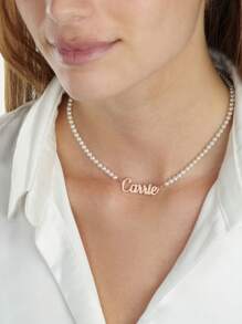 Personalisierte Perlenkette, weiße Perlenkette, Perlen-Namenskette, Perlenkette mit Name, Namenskette mit Perle, Schmuckgeschenk mit Mädchennamen, Gold, Stilvoll, Farbig, Vintage, Einfach, Unisex, Lässig, Niedlich, Individuell, Personalisiert, Einzigartig, Ideale Geschenke für ihn, Ideale Geschenke für sie, sie, Freund, Freundin, Vater, Mutter, Familie, Freunde, für Jahrestage, für Geburtstage, für Abschluss, für den Abschlussball, für Partys, Goldschmuck