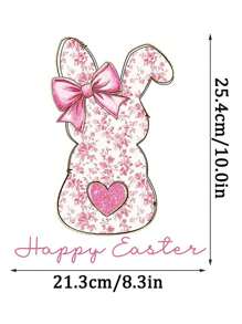 Happy Easter Blue Floral Chinoiserie Bunny, Pink Toile Easter Rabbit DIY Iron-On Heat Transfer Sticker Decal Patch, Suitable For T-Shirts, Sweatshirts, Fabric, Bags And Clothing Decoration, Happy Easter Holiday Party Decor - Pink - View 2