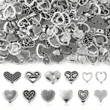 50/100 件银心形、心形、蝴蝶心形合金隔珠，DIY 珠宝制作手链、项链、情人节、春季礼物