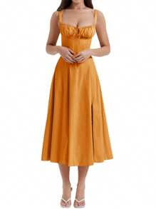 Summer Dresses For Women Y2k Sleeveless Midi Dress Bandage Formal Cocktail Prom Party A-Line Dress High Splitting Long Skirt For Nightclub Slim Fit Backless Flowy Dress Summer Vacation Beach Dress Sundress Graduation Dress French Cottagecore Floral Dress