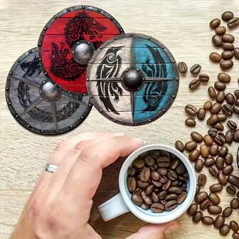 6-delad Viking Warrior Shield Pad-dräkt, träkaffe och skrivbordsskydd, familjevardagsrum, dekorationsdyna för matsal, present till föräldrar och vänner