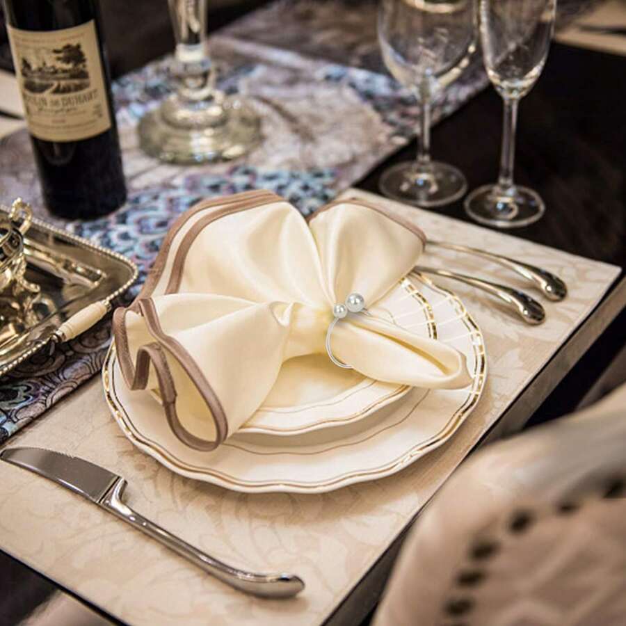 4pcs/12pcs Elegant Pearl Napkin Rings,Stainless Steel Napkin Buckle For Dining Room,Daily Table Decor,Wedding Party And Hotel Table Decor - Multicolor - View 1