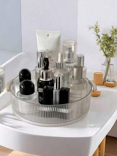 Desktop Rotating Cosmetics Storage Box, Large Capacity Cosmetics Storage Box, Transparent Tray, Desktop Storage Box Suitable For Moisturizers, Perfumes, Cosmetics, Facial Cleansers, Countertop Dressing Table Storage Bucket, Room Decorations, Christmas And Halloween Gifts, Girls Room Storage, Trinket Jewelry Box, Perfume Shelf, 360 ° Rotation