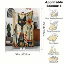 Vintage Mid-Century Modern Style Tow Blanket: Soft And Warm Perfect For Winter Reading Travel Or As A Pet's Cozy Bed. Hine Washable Durable And Features A Cute Black Cat Design With Geometric Patterns. Suitable For All Seasons And Ideal For Home Office Or Car Use. Made Of High-Quality Polyester Material. - 預設 - 查看 6