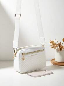 Women's Fashion Letter Print Small Square Shoulder Crossbody Bag - White - View 3