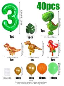 40pcs/Set Tropical Jungle Party Decorations, Including 32" Numeric Balloons (0-9), Cartoon Dinosaur Foil Balloon Decor Numeric Shapes, PE Decor Balloon Columns, Suitable For Birthday Party, Giant Cute Dinosaur Birthday Party Decoration Set, Suitable For Jungle Dinosaur Theme Decorations - 彩色 - 查看 12