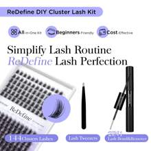 144片装 BEYELAN DIY 睫毛嫁接套装，睫毛簇 Lit D 卷度 10-16mm 混合睫毛嫁接套装，包含睫毛胶水、封层剂、卸妆液和涂抹器，可在家自行嫁接 (JHD16，黑色)