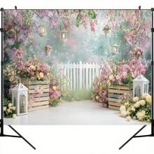 1 件梦幻花园涤纶背景 - 抽象花卉设计，适合乔迁、周年纪念和一般庆祝活动，无需电源，非常适合肖像和蛋糕摄影 - 1個 - 查看 5