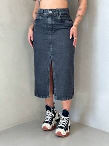 GRAPHITE MIDI SKIRT - Xám - Xem 1