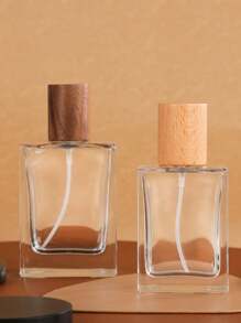 1pc/2pcs 30ml Square Wooden Cap Perfume Sprayer Bottle, Portable Travel Fragrance Refillable Bottle, Suitable For Storing Perfume, Alcohol And Other Liquids