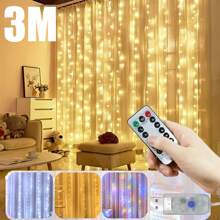 300 个 LED 圣诞窗帘灯 - 9.8 英尺 USB 供电仙女灯串，8 种模式，非常适合室内庆祝、卧室、节日和派对（不含电池），3M*3M，适合万圣节、情人节、婚礼、生日派对 - USB窗簾燈 - 查看 4