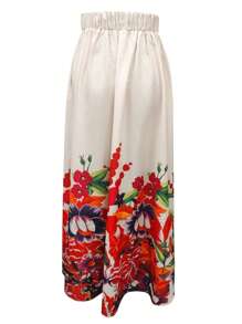 女士花卉印花褶皱 A 字形休闲裙，适合日常穿着