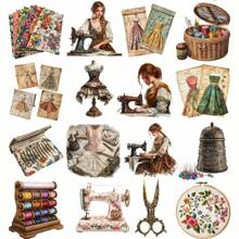 1 opakowanie naklejek dekoracyjnych Vintage Sewing Girl, naklejki do scrapbookingu do pamiętnika, albumu, zdjęcia, projektu szkolnego DIY - Czarne - Zobacz 5