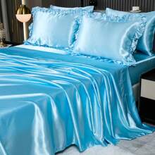 Satin Bed In A Bag 8 Pieces Queen Size Silk Like Black Comforter Set Luxury Silky Bedding Set Soft Lightweight Comforter Set Cooling Sheet Set - 淺藍色 - 查看 9