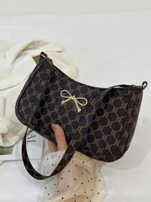 New Fashion Casual Women Shoulder PU Plain Black, Coffee, Khaki Color Bowknot Metal Hardware Ladies Underarm Cosmetic Wallet Pouch Bag