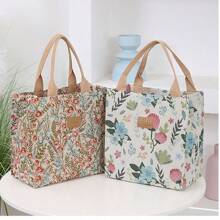 2 opciones: Bolsa de lona de alta calidad con diseño de flor roja o beige, bolsa para llevar almuerzos, salidas y compras