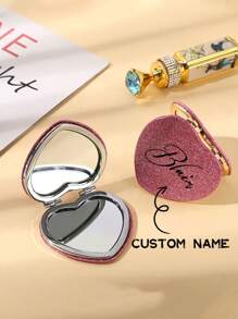 1 Stück personalisierter herzförmiger Kompaktspiegel, mit individuellem Text, Logo oder Foto, tragbarer Make-up Spiegel für Mädchen, tolles Geschenk für Freundin, Mitschüler, Valentinstag, Weihnachten, Geburtstag