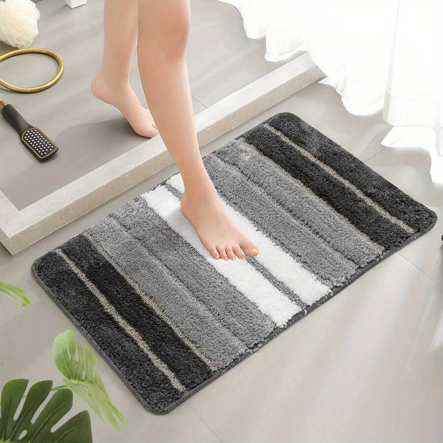 Bath Mat, Rug Extra Soft And Absorbent, Non-Slip Washable Rugs For Shower Floor, Machine Washable Shaggy Bath Mats Rugs (Turquoise, 50 X 80 Cm) Home Bathroom Decor Floor Carpet Outdoor Rug Door Mat Fall Decor Bathroom Accessories Back To School Entryway Decor - Grey - View 1